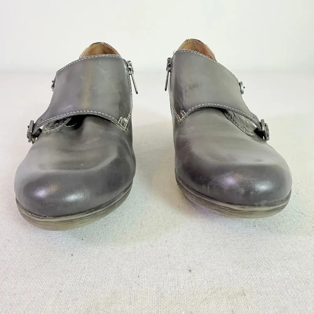 Pikolinos Rotterdam Double Monk Strap Ankle Heel Boots Womens EU 38 Gray Leather